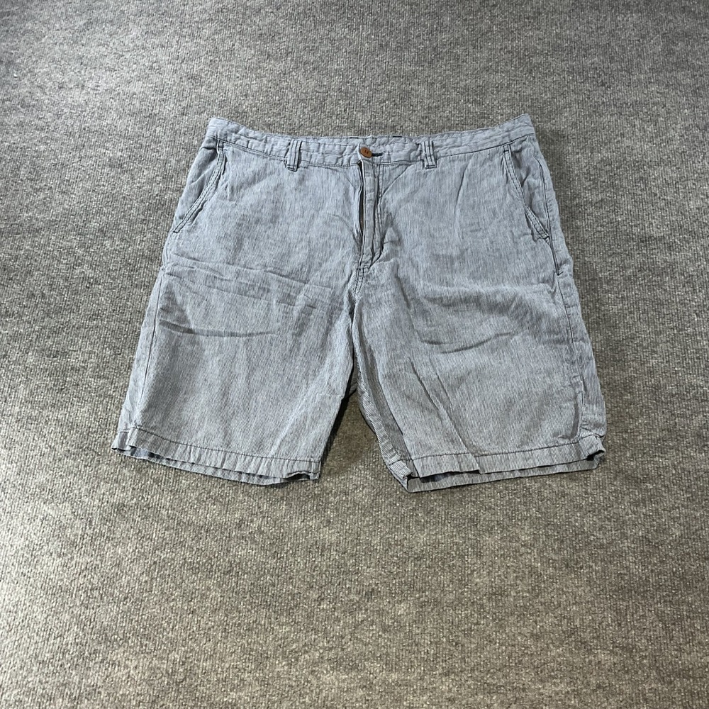 Tommy Bahama Mens Blue White Striped Linen Cotton Blend Shorts Size 38
